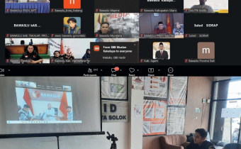 Bawaslu Kota Solok mengikuti rapat terkait pembahasan pelaporan tugas konsolidasi demokrasi yang diselenggarakan oleh Bawaslu Republik Indonesia, Kamis (30/04/26)