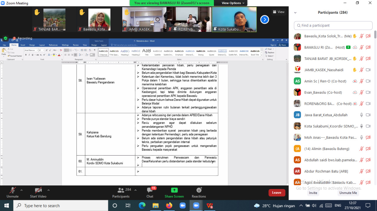 Menyongsong  Pelaksanaan Pemilihan Serentak Tahun 2024, Bawaslu Kota Solok Ikuti Rakor Dukungan Pendanaan Pilkada 