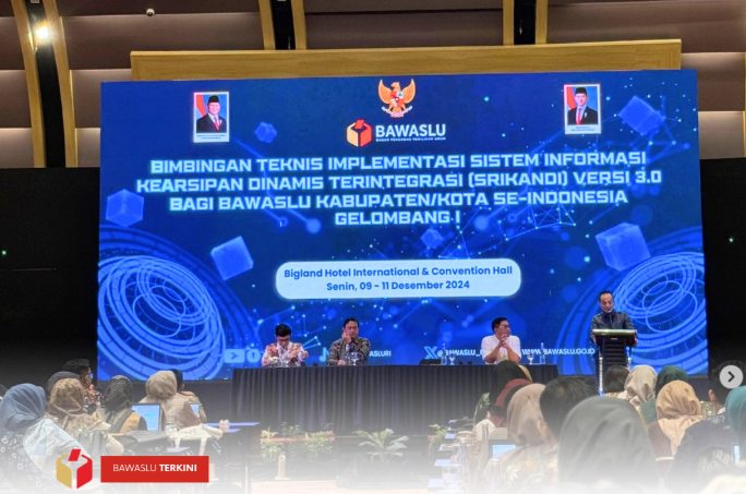 Bawaslu Kota Solok mengikuti kegiatan Bimbingan Teknis Implementasi Sistem Informasi Kearsipan Dinamis Terintegrasi (SRIKANDI) Versi 3.0 bagi Bawaslu Kabupaten/Kota Se- Indonesia Gelombang I, bertempat di Bigland Hotel International & Convention Hall (9-11/12/2024).