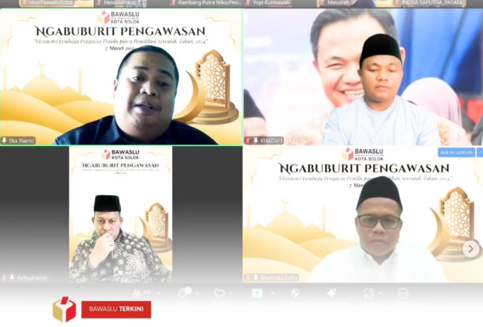 Badan Pengawas Pemilu (Bawaslu) Kota Solok menggelar kegiatan "Ngabuburit Pengawasan" secara daring melalui Zoom Meeting pada Jumat, 7 Maret 2025.