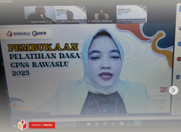 Calon Pegawai Negeri Sipil (CPNS) Bawaslu Kota Solok mengikuti kegiatan Pembukaan Pelatihan Dasar (Latsar) CPNS Bawaslu Tahun 2025 Angkatan 1 s.d. Angkatan 43 yang diselenggarakan oleh Puslitbangdiklat Bawaslu RI secara daring pada Senin (25/8/2025).