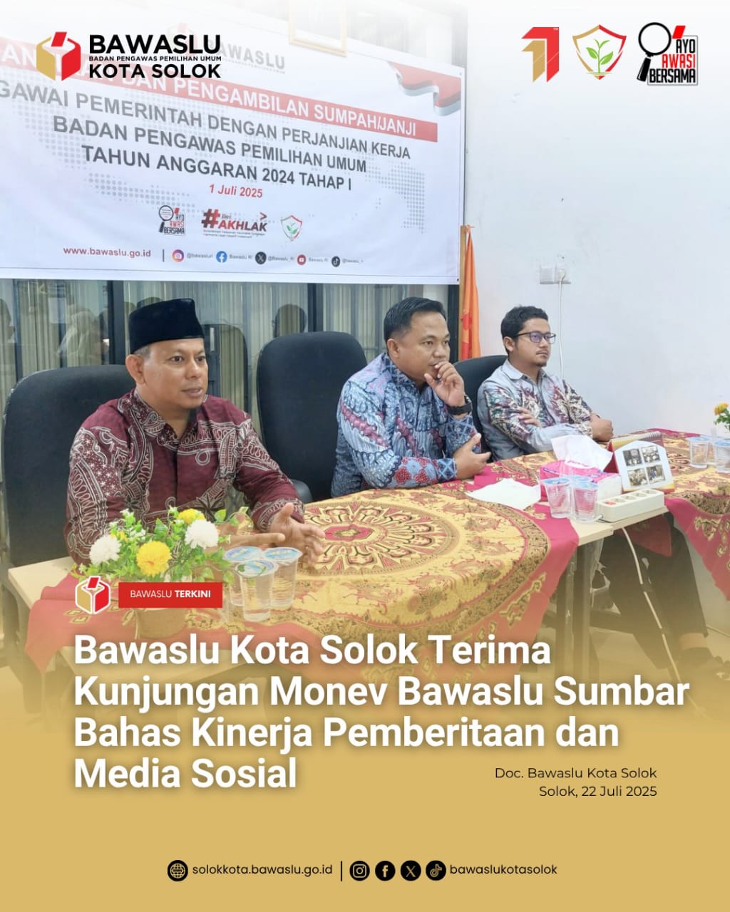 Bawaslu Kota Solok Menerima Kunjungan Badan Pengawas Pemilihan Umum Provinsi Sumatera Barat dalam Rangka Monitoring Pemantauan Kinerja dalam Pemberitaan dan Media Sosial. Selasa (22/7/2025)