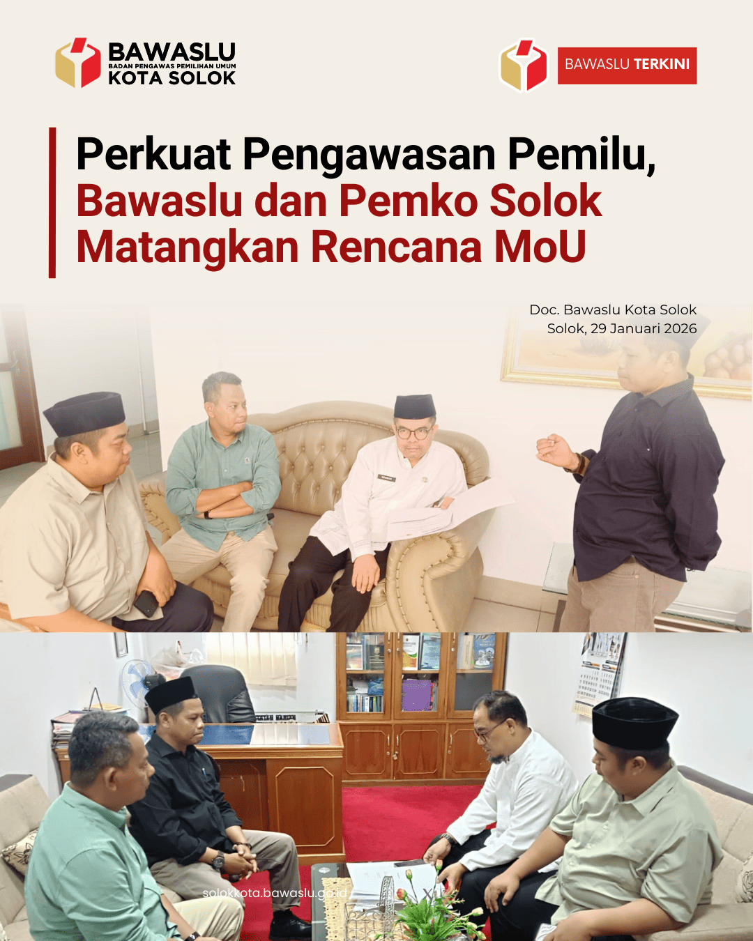 Badan Pengawas Pemilihan Umum (Bawaslu) Kota Solok bersama Pemerintah Kota (Pemko) Solok rencanakan penandatanganan Nota Kesepahaman (Memorandum of Understanding/MoU) (29/1/2026)
