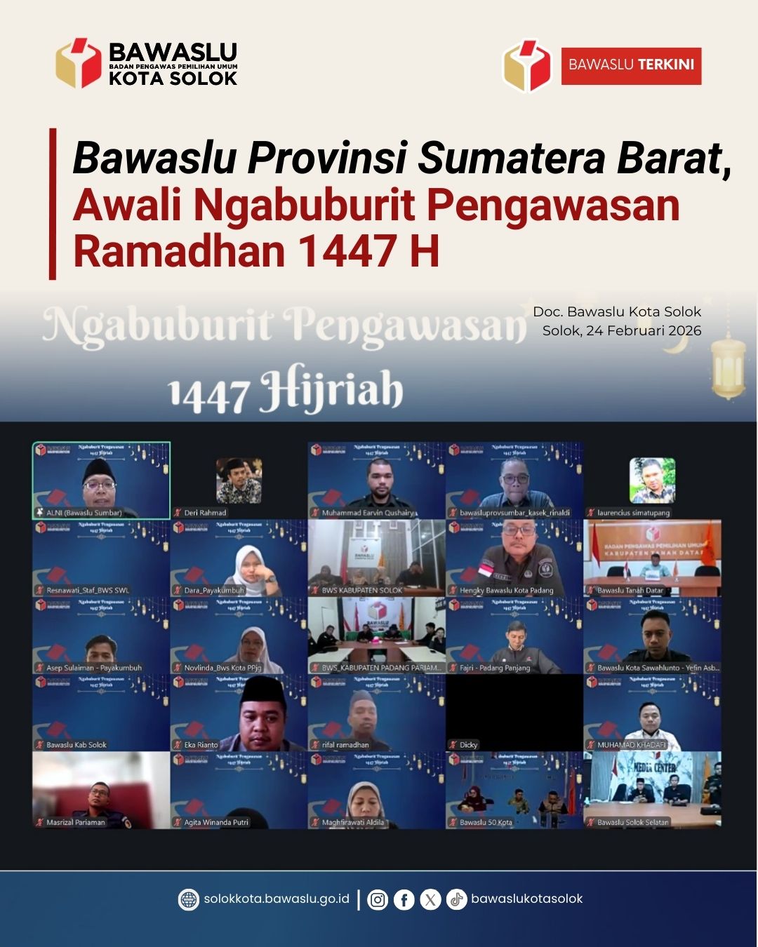 Bawaslu Sumbar mengawali rangkaian kegiatan "Ngabuburit Pengawasan" pada bulan Ramadan 1447 Hijriah melalui Daring