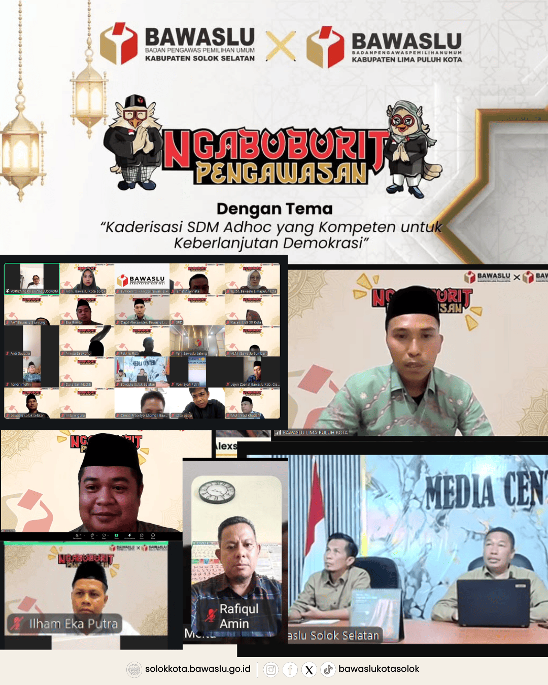 Bawaslu Kota Solok mengikuti kegiatan Ngabuburit Pengawasan secara daring pada Kamis, 5 Maret 2026. Kegiatan ini mengangkat tema “Kaderisasi SDM Ad Hoc yang Kompeten untuk Keberlanjutan Demokrasi”