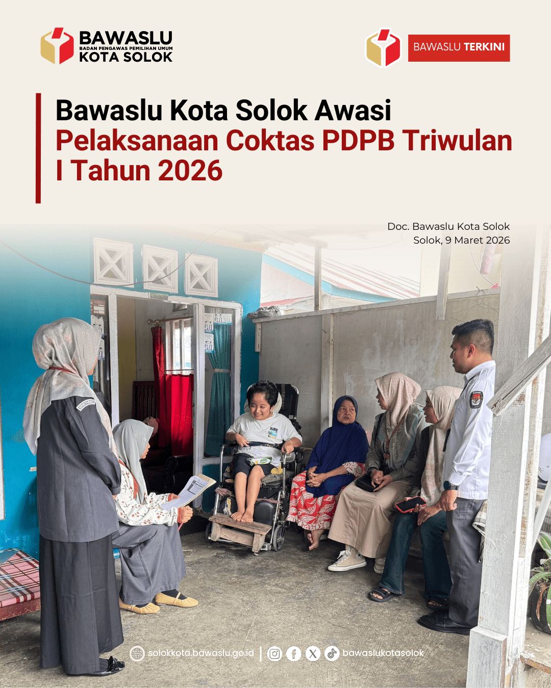 Bawaslu Kota Solok melaksanakan pengawasan terhadap kegiatan Pencocokan dan Penelitian Terbatas (Coktas) Senin, 9 Maret 2026