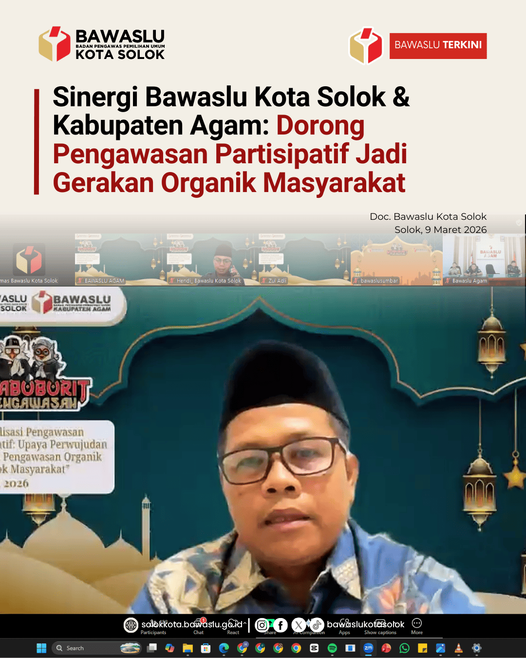 Bawaslu Kota Solok dan Kabupaten Agam laksanakan diskusi daring "Ngabuburit Pengawasan" Senin (9/3/2026)