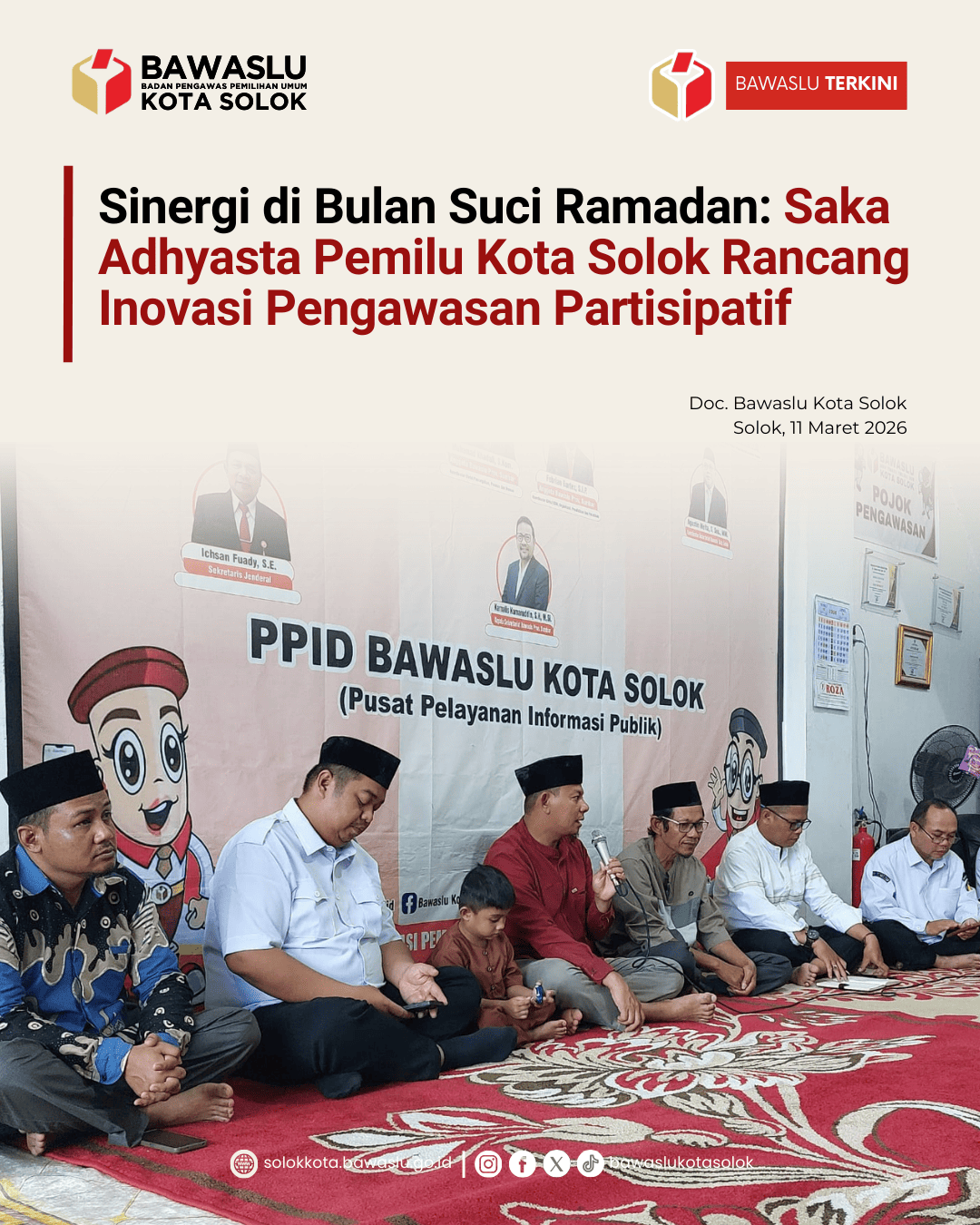 "Kolaborasi Demokrasi", Bawaslu Kota Solok menggelar pertemuan strategis bersama pengurus Saka Adhyasta Pemilu Kota Solok, Rabu (11/3/2026).