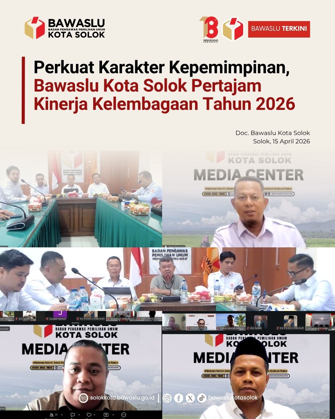 Bawaslu Kota Solok menghadiri Rapat Dalam Kantor (RDK) yang diselenggarakan oleh Bawaslu Provinsi Sumatera Barat secara daring pada Rabu (15/4/2026)