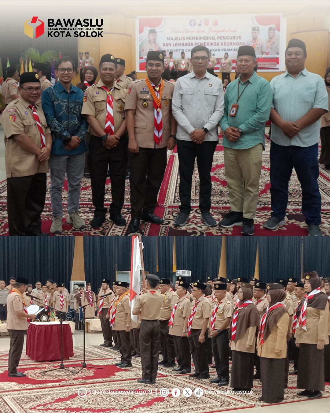 Bawaslu Kota Solok menghadiri kegiatan Pelantikan dan Pengukuhan Kwartir Cabang Gerakan Pramuka Kota Solok Masa Bakti 2026–2031