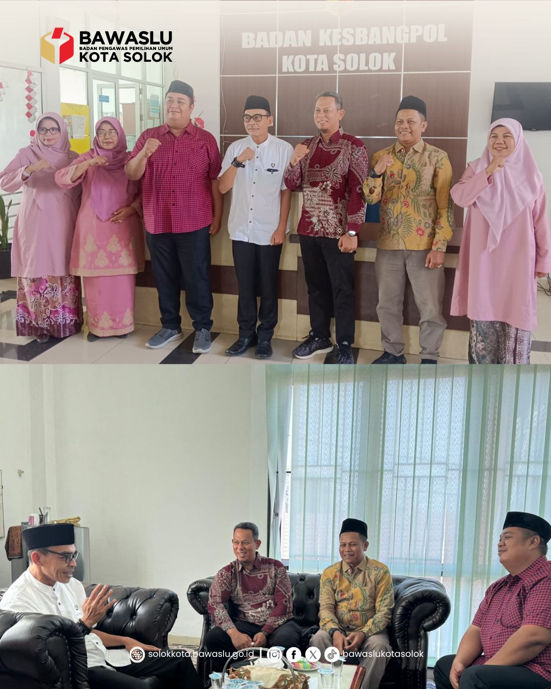 Pimpinan Bawaslu Kota Solok melakukan kunjungan koordinasi dan konsolidasi ke kantor Badan Kesatuan Bangsa dan Politik (Kesbangpol) Kota Solok
