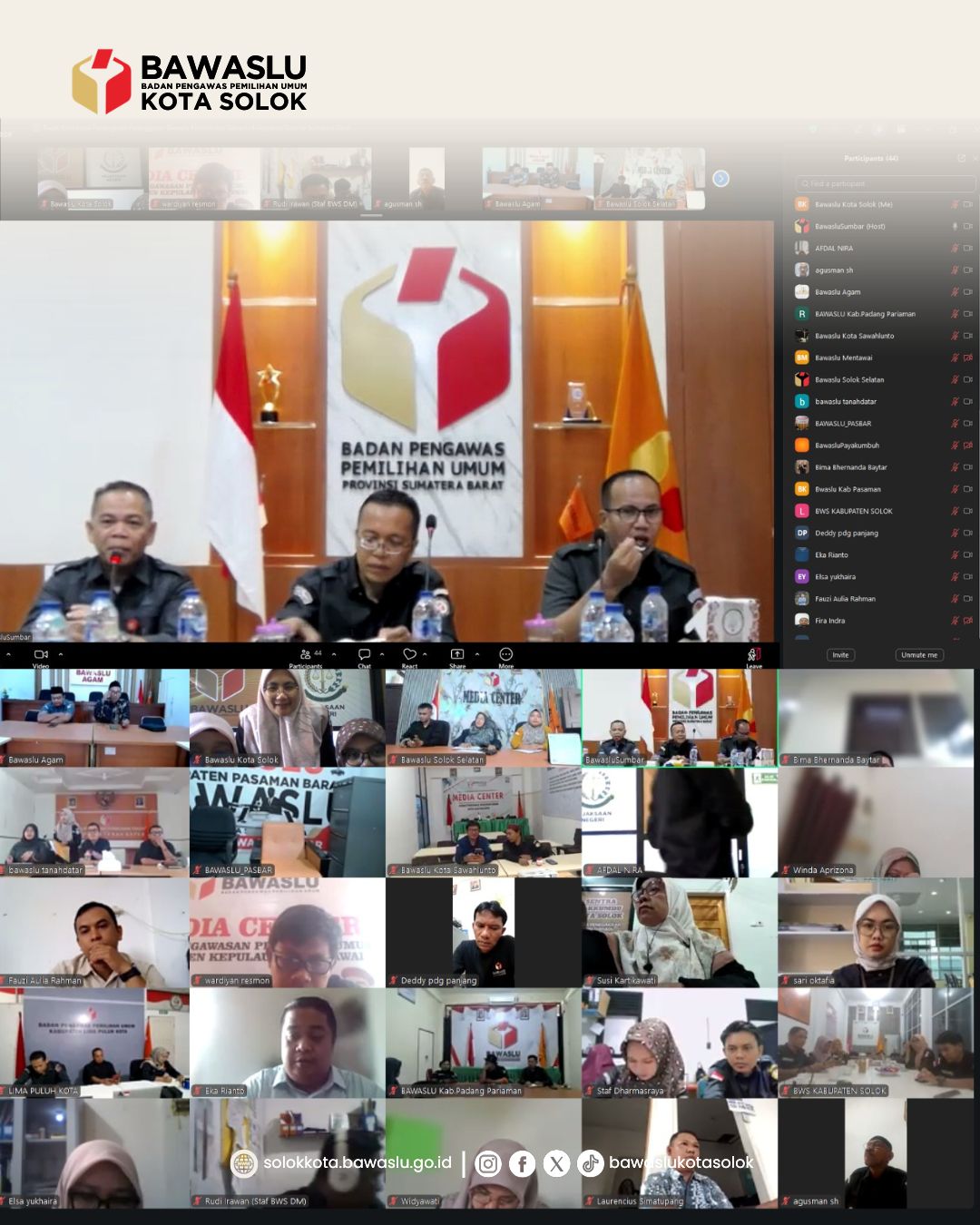 Bawaslu Kota Solok Mengikuti Kegiatan Rapat Koordinasi Penanganan Pelanggaran yang diselenggarakan oleh Bawaslu Provinsi Sumatera Barat secara daring pada Selasa, 7 April 2026