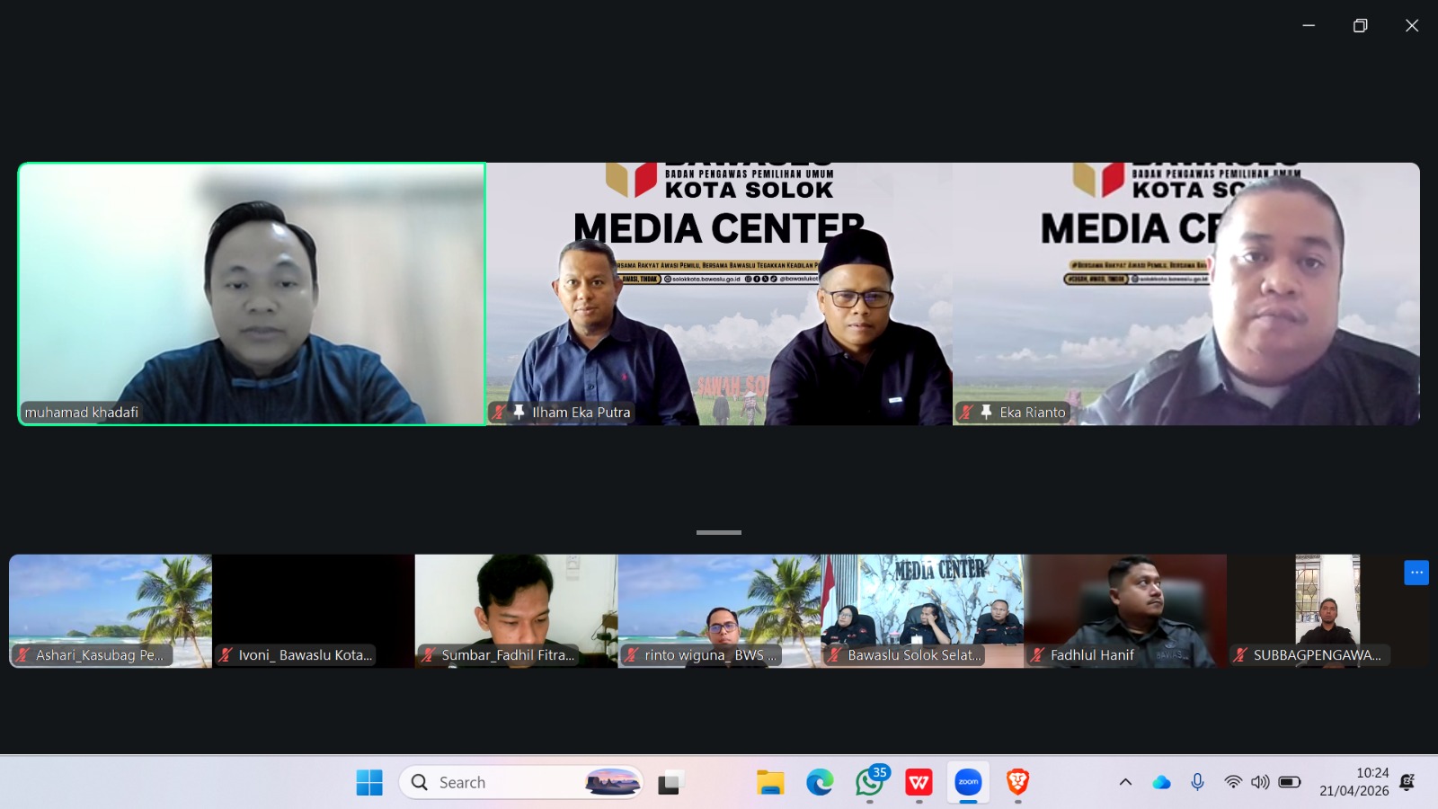 Bawaslu Kota Solok mengikuti rapat pra-persiapan pelaksanaan Pendidikan Pengawas Partisipatif (P2P) Tahun 2026 secara daring