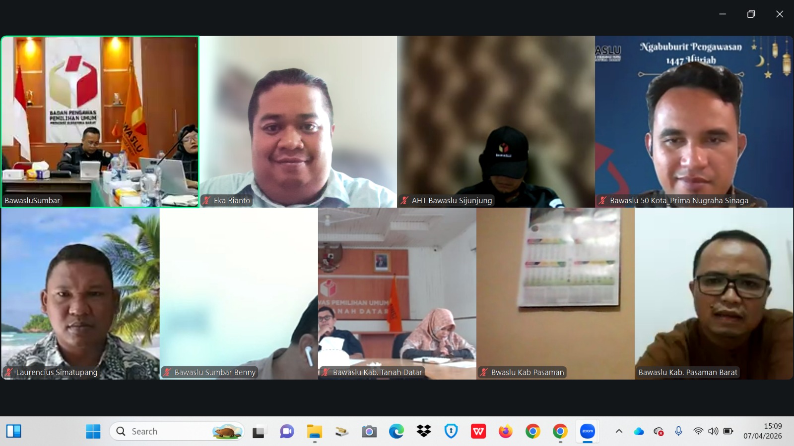 Bawaslu Kota Solok ikuti Rapat Koordinasi Penyelesaian Sengketa secara Daring. Selasa (7/4/2026)