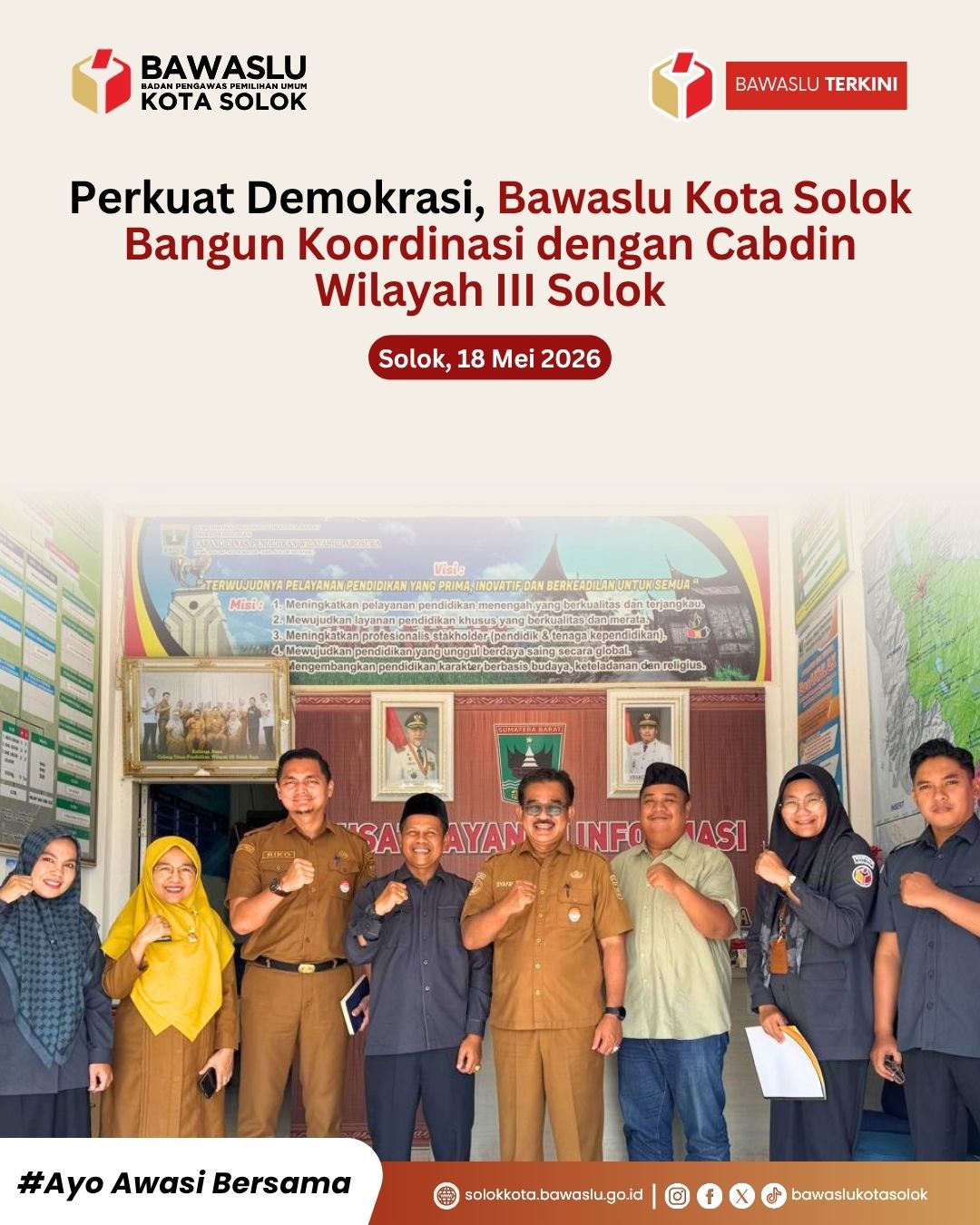 Bawaslu Kota Solok laksanakan kunjungan koordinasi ke Kantor Cabang Dinas Pendidikan (Cabdin) Wilayah III Solok