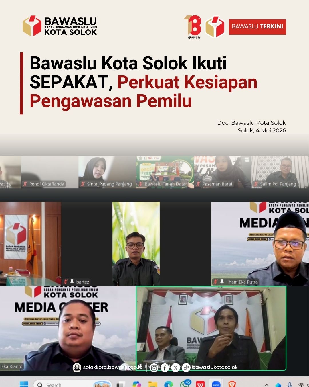 Bawaslu Kota Solok mengikuti kegiatan "Senin Pengawas Berkomitmen dan Bermartabat (SEPAKAT)" (4/5/2026)