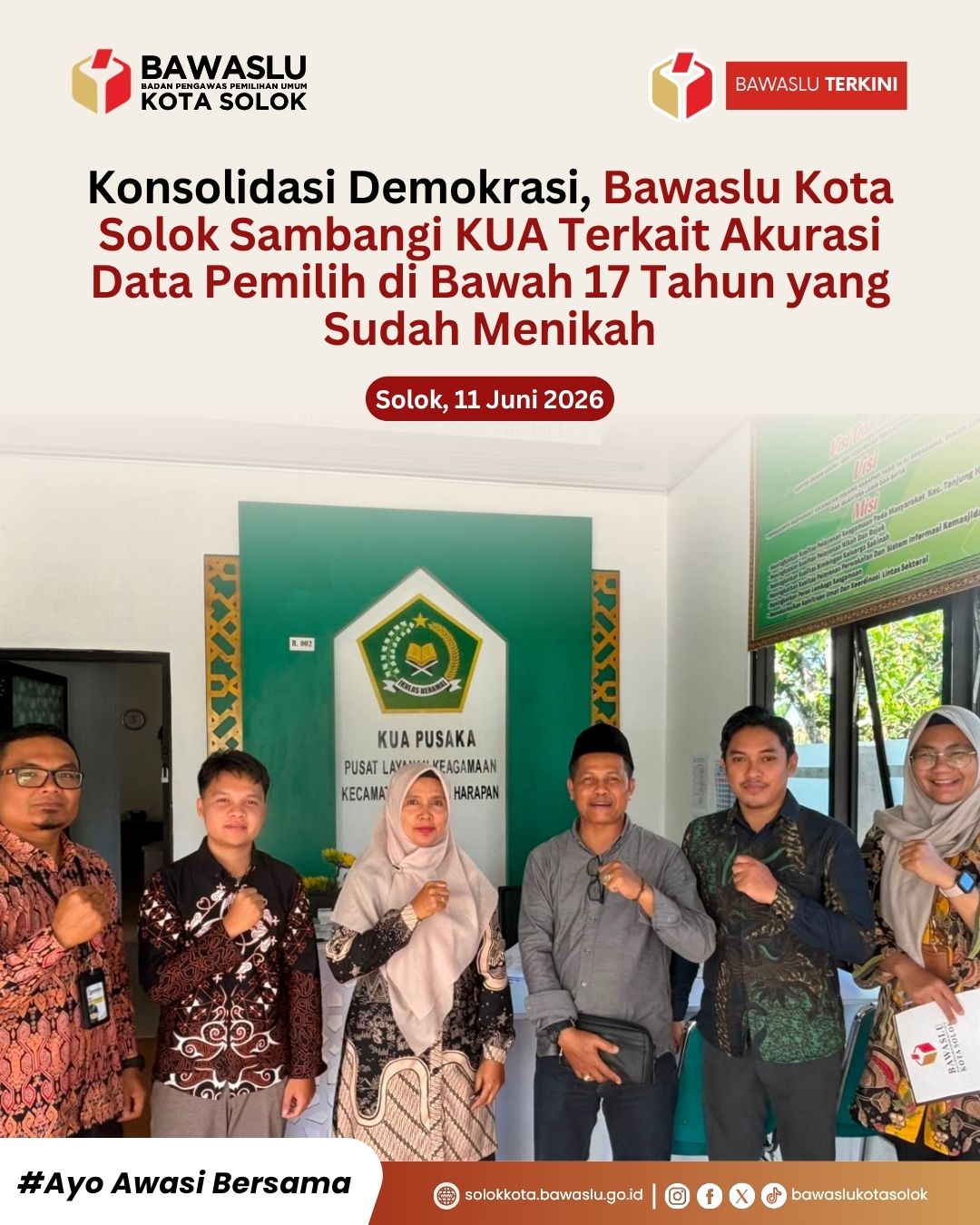 Bawaslu Kota Solok lakukan koordinasi dengan Kantor Urusan Agama (KUA) di seluruh wilayah Kota Solok pada Kamis (11/6)