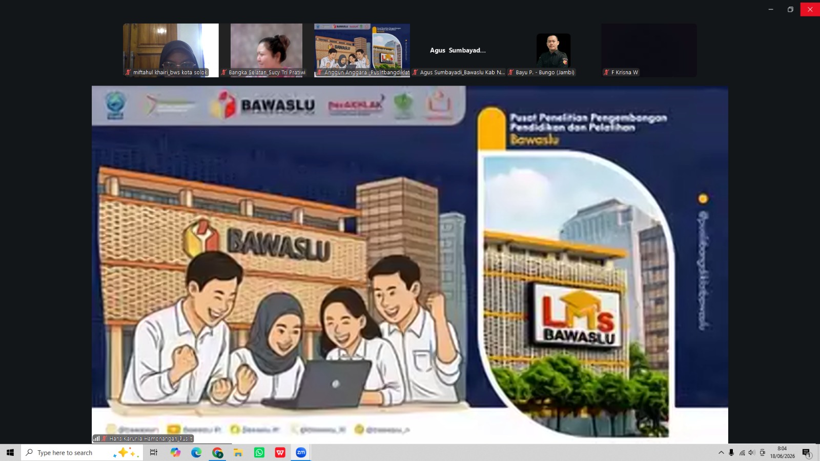 PNS Bawaslu Kota Solok mengikuti kegiatan Penguatan Kapasitas Kesekretariatan Bawaslu Tahun 2026 Gelombang I yang diselenggarakan oleh Badan Pengawas Pemilihan Umum (Bawaslu) Republik Indonesia. (18/06/2026)