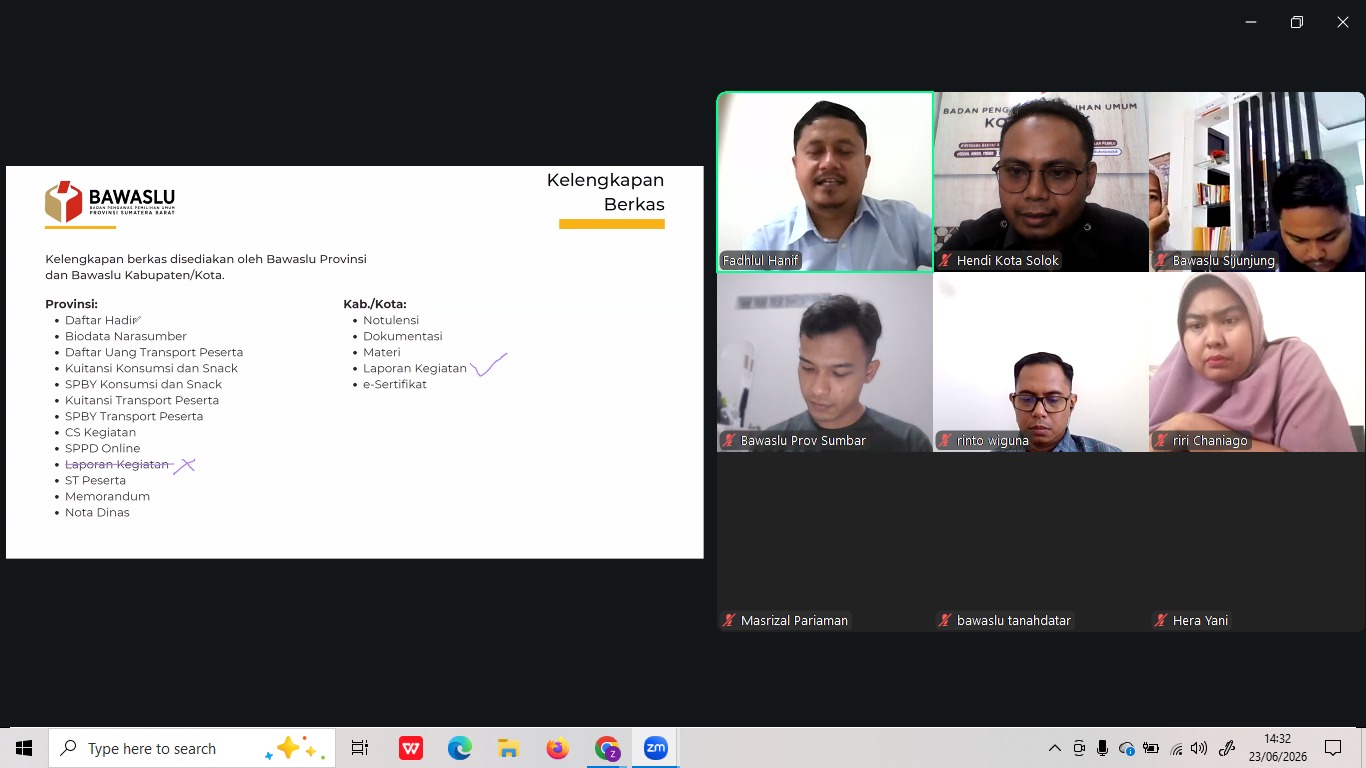 Bawaslu Kota Solok menghadiri Rapat Konsolidasi Penarikan Data Partisipasi Masyarakat Semester I Tahun 2026