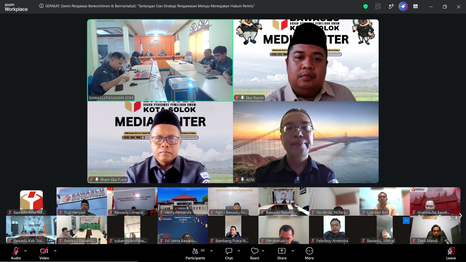 Bawaslu Kota Solok mengikuti kegiatan SEPAKAT yang diselenggarakan oleh Bawaslu Kabupaten Pasaman secara daring melalui Zoom Meeting, Senin (13/7/2026)
