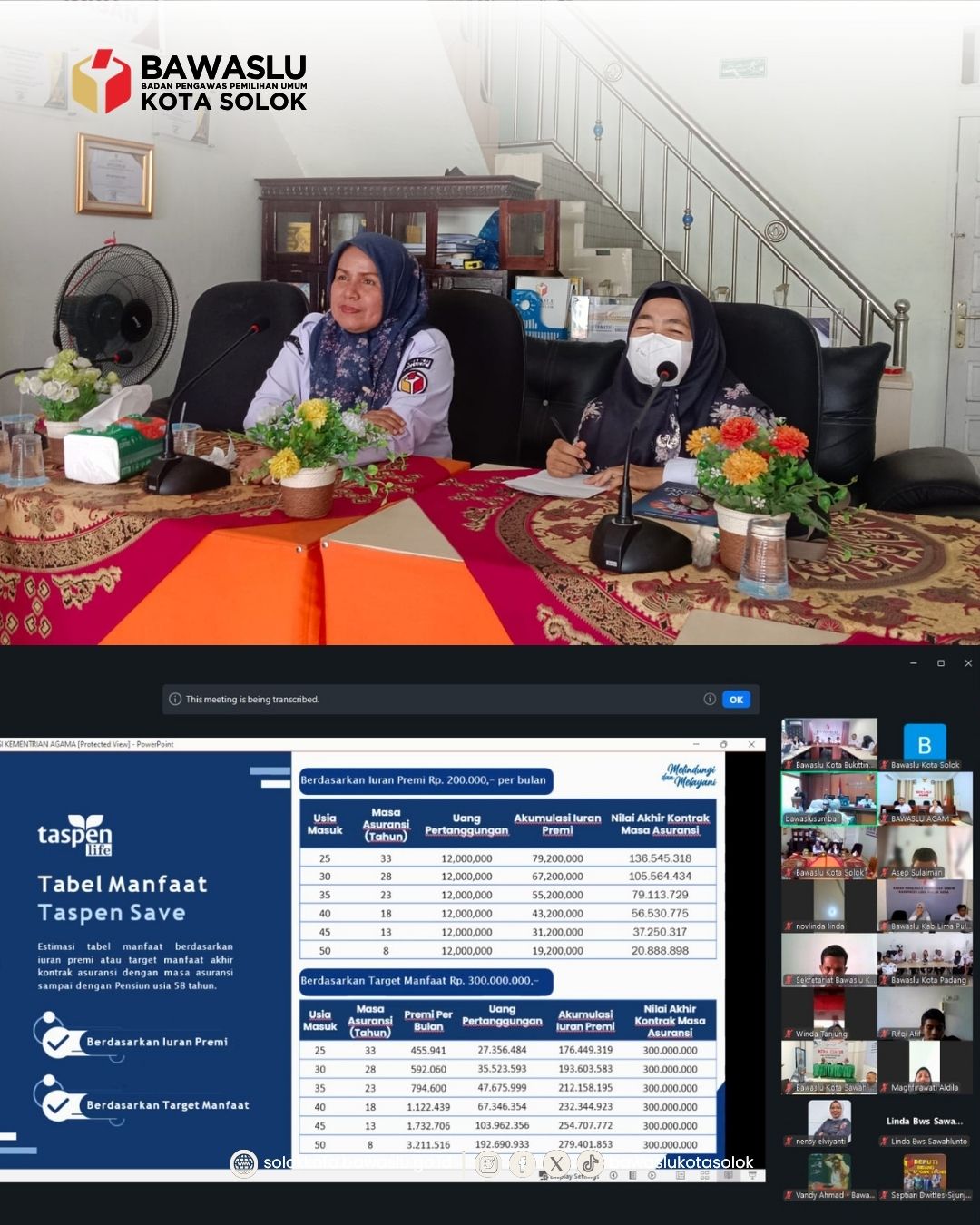 Bawaslu Kota Solok mengikuti kegiatan Sosialisasi Produk PT TASPEN (Persero) Grup, Rabu (2/9/2026).
