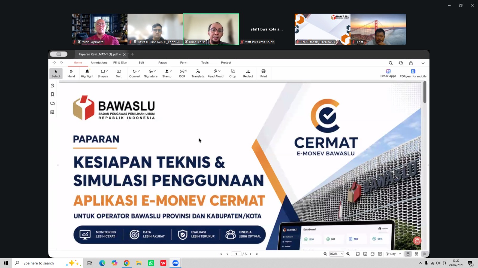 Bawaslu Kota Solok  Kegiatan Bimbingan Teknis (Bimtek) yang diselenggarakan oleh Bawaslu RI ini berlangsung secara daring melalui platform Zoom Meeting pada Selasa (29/9/2026)