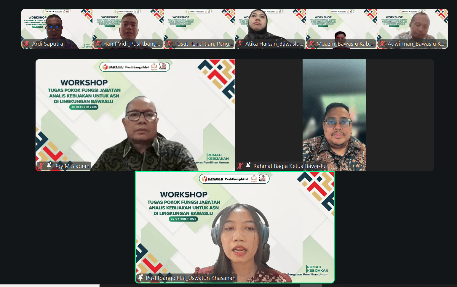 Bawaslu Kota Solok mengikuti Workshop Tugas Pokok Fungsi Jabatan Analis Kebijakan untuk ASN di Lingkungan Bawaslu, Kamis (22/10/2026).
