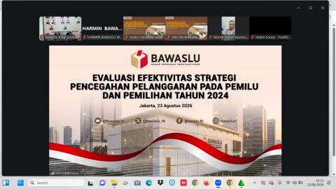 Bawaslu RI melaksanakan Evaluasi Efektivitas Strategi Pencegahan Pelanggaran pada Pemilu dan Pemilihan Tahun 2024 yang berlangsung pada 23–25 Agustus 2026 di Jakarta, serta diikuti secara daring oleh Bawaslu Kota Solok.