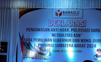Bawaslu Kota Solok Ikut serta melakukan deklarasi Pengawasan Anti Hoax, Anti Politisasi SARA, Netralitas ASN yang digelar oleh Bawaslu Provinsi Sumatera Barat, Rabu (25/09).