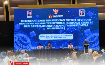 Bawaslu Kota Solok mengikuti kegiatan Bimbingan Teknis Implementasi Sistem Informasi Kearsipan Dinamis Terintegrasi (SRIKANDI) Versi 3.0 bagi Bawaslu Kabupaten/Kota Se- Indonesia Gelombang I, bertempat di Bigland Hotel International & Convention Hall (9-11/12/2024).
