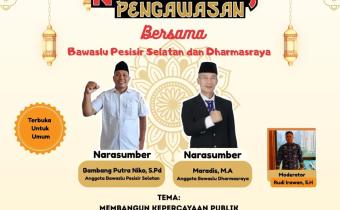 Ngabuburit Pengawasan yang merupakan kolaborasi antara Bawaslu Kabupaten Pesisir Selatan dan Bawaslu Kabupaten Dharmasraya dengan mengusung tema “Membangun Kepercayaan Publik Melalui Penyelesaian Sengketa yang Transparan”.