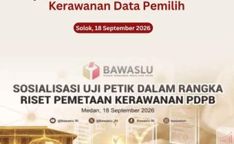Bawaslu Kota Solok mengikuti kegiatan Sosialisasi Uji Petik Daftar Pemilih Berkelanjutan (DPB) yang diselenggarakan oleh (Puslitbangdiklat) Bawaslu RI, secara daring, Jumat (18/9/2026).